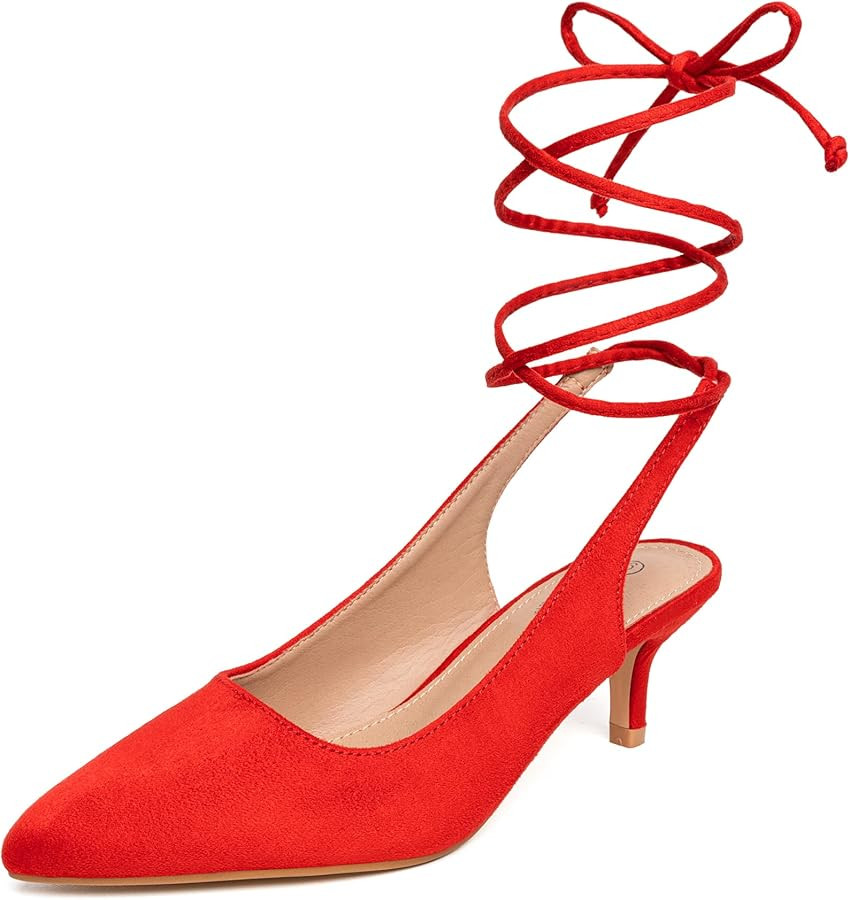 Trary Women’s Pumps Kitten Heels, Slingback Strappy Heels Closed Toe Heels Comfortable Lace Up ... | Amazon (US)