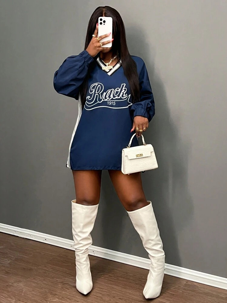 SHEIN Slayr 2024 Fall/Winter New Fashion American Style Printed Woven Shirt Women V-Neck Long Sle... | SHEIN