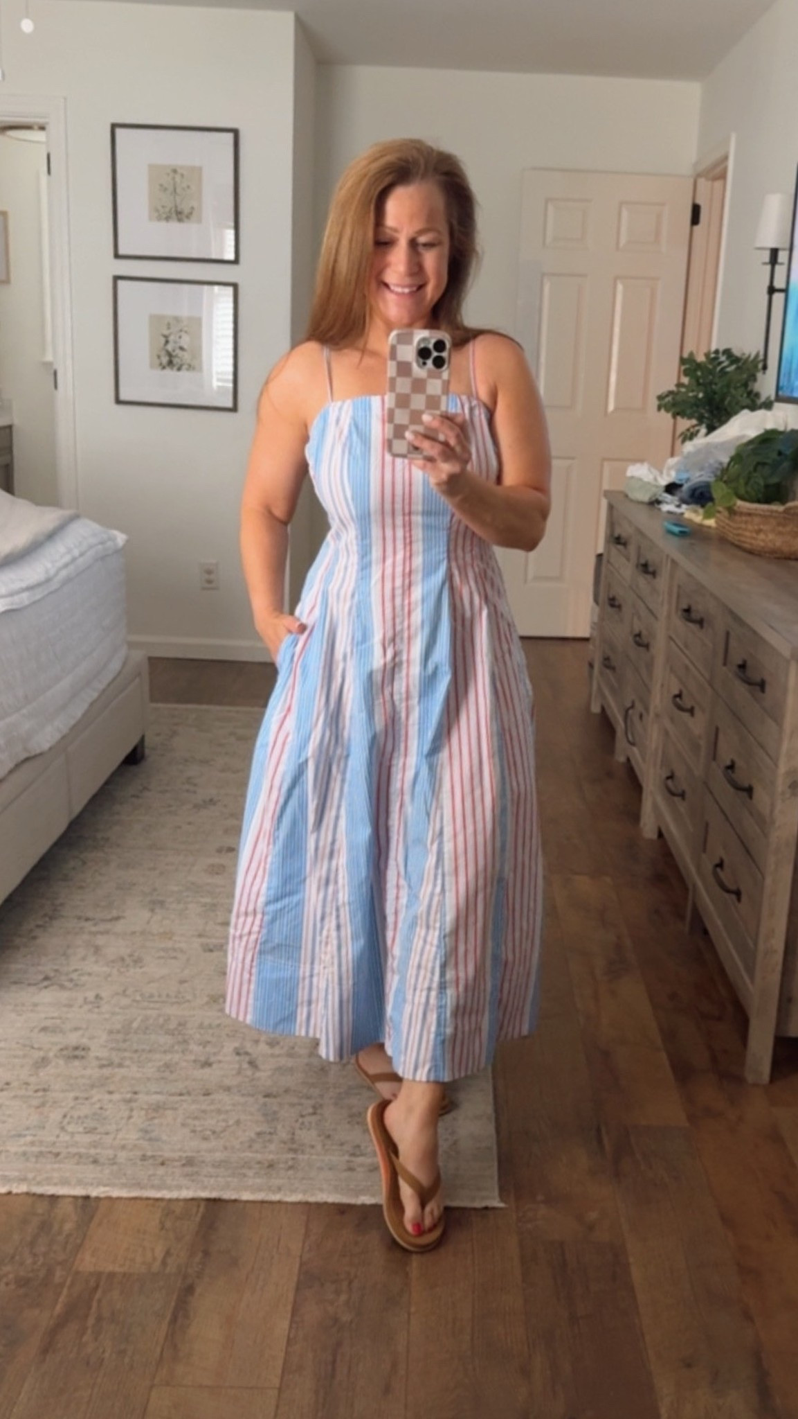 Summer dress 
Red white and blue stripes 
Smocked back with Zipper 
Adjustable straps

#LTKootd #LTKPetite #LTKMidsize
