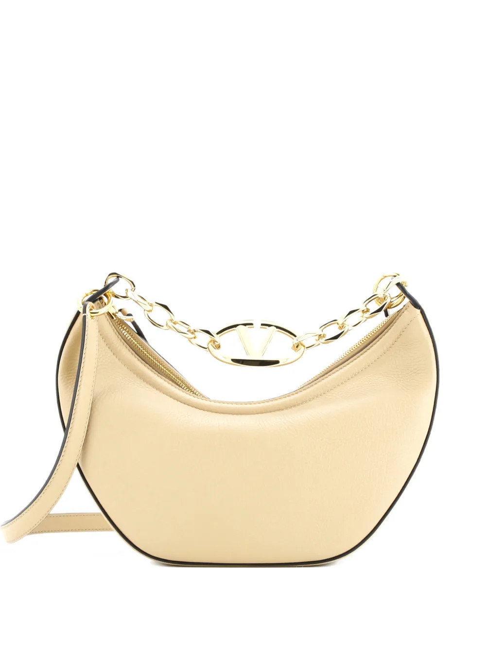 Valentino Garavani Pre-Owned Vlogo Moon Leather Small hobo bag - Neutrals | Farfetch Global