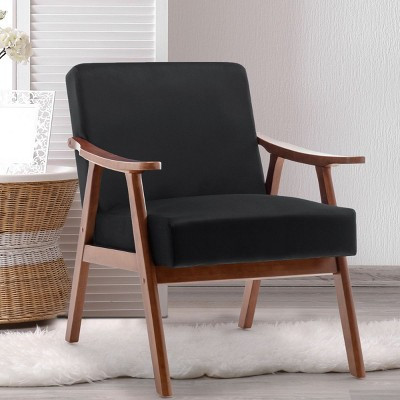 Black Velvet Mid-Century Modern Armchair, Accent Lounge Chair with Solid Wood Frame and Extra-Thick Backrest for Living Room - Koiai | Target