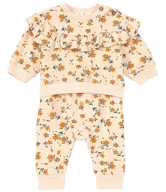 Baby Girls Newborn-9 Months Long Sleeve Floral Printed Ruffle Sweatshirt & Matching Jogger Pants ... | Dillard's