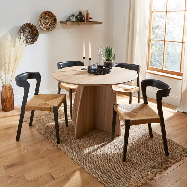 Effy 4 Seater Round Dining Table, Wood Effect | Dunelm (migrated)