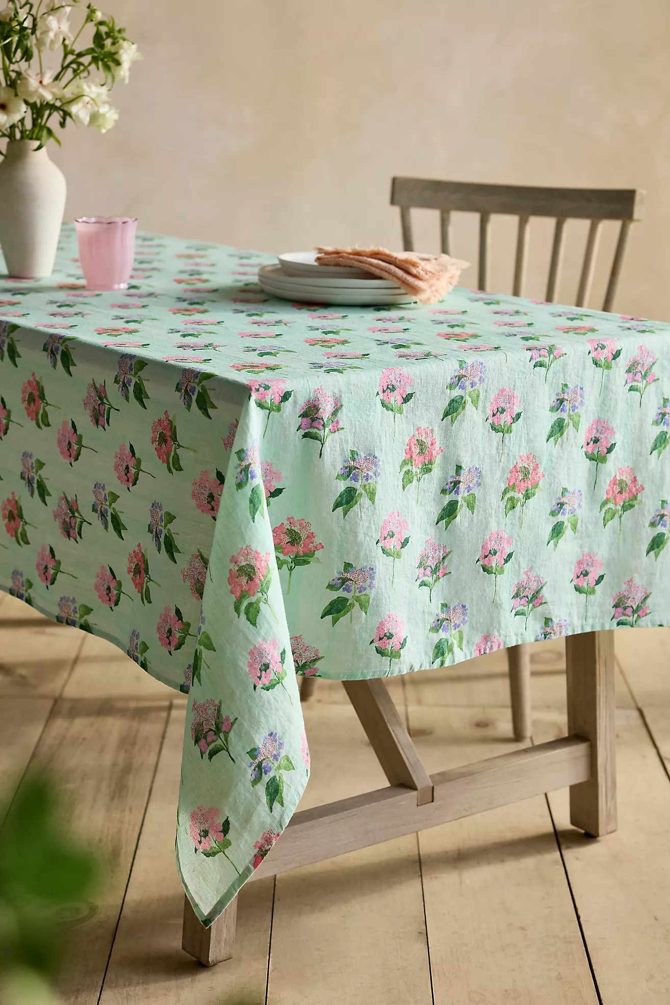 Hydrangea Sage Linen Tablecloth