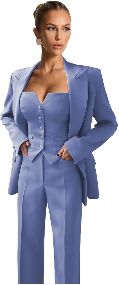 LEWIJO Pant Suits for Women 3 Piece Dressy Suits for Women Business Double Breasted Square Neck W... | Amazon (US)