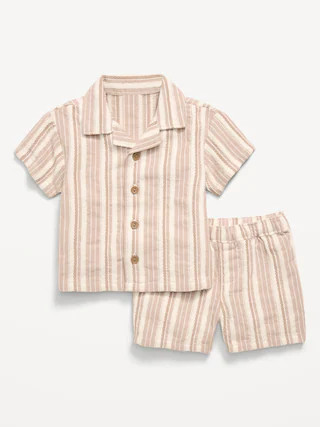 Short-Sleeve Textured Striped Shirt and Shorts Set for Baby | Old Navy (US)