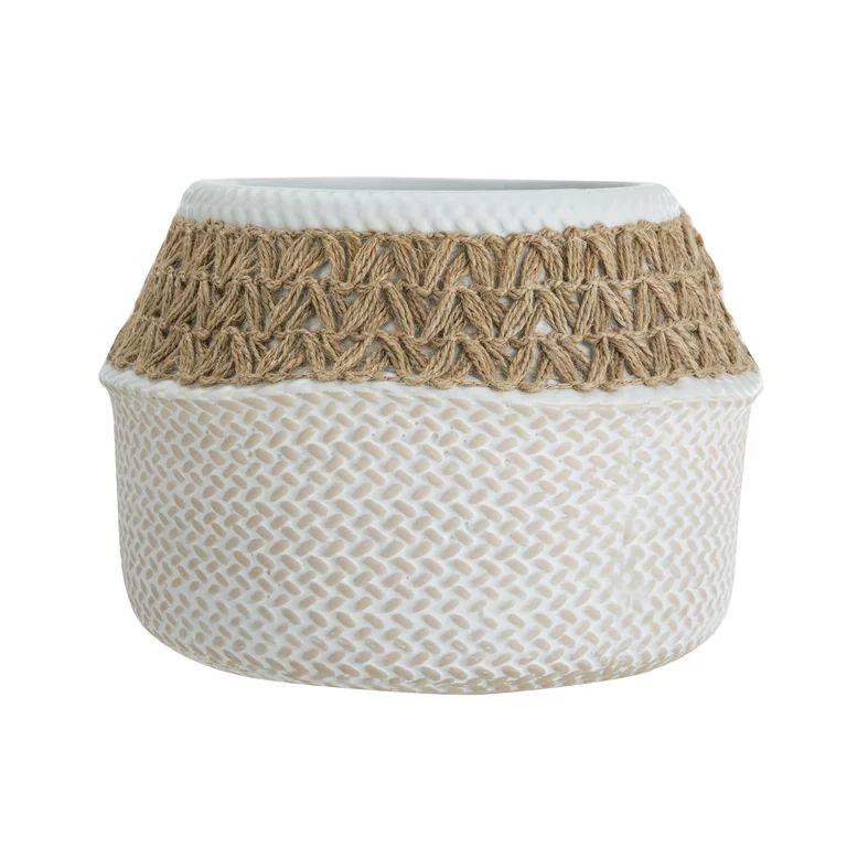 Mainstays White Ceramic Planter With Jute Detail - Walmart.com | Walmart (US)