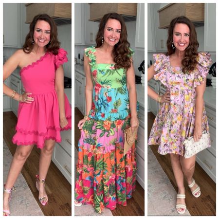 Avara haul! Use code crispcollective at checkout on everything sitewide! 
💕Pink ric rac one shouder dress: Such a fun party/event dress. Wearing a small. Sizes XS-XL
🌸Tropical maxi: If you are heading in a beach vacation, pack this beauty! Lined to right above the knee. Wearing a medium. Sizes XS-XXL
💜Sweet little floral cutie. Fully lined with pretty ruffle sleeves. Wearing a medium.
.

#LTKover40 #LTKwedding #LTKtravel