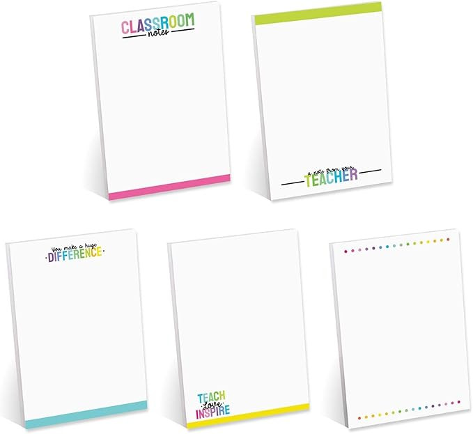 Colorful Teacher Sticky Note Pads / 4" x 6" Repositionable Classroom Sticky Notes / 50 Sheets Per... | Amazon (US)