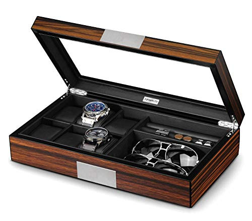 Amazon.com: Lifomenz Co Men's 6 Slot Watch Box, 8 Pair Cufflinks & Sunglasses Display Case, Brown... | Amazon (US)