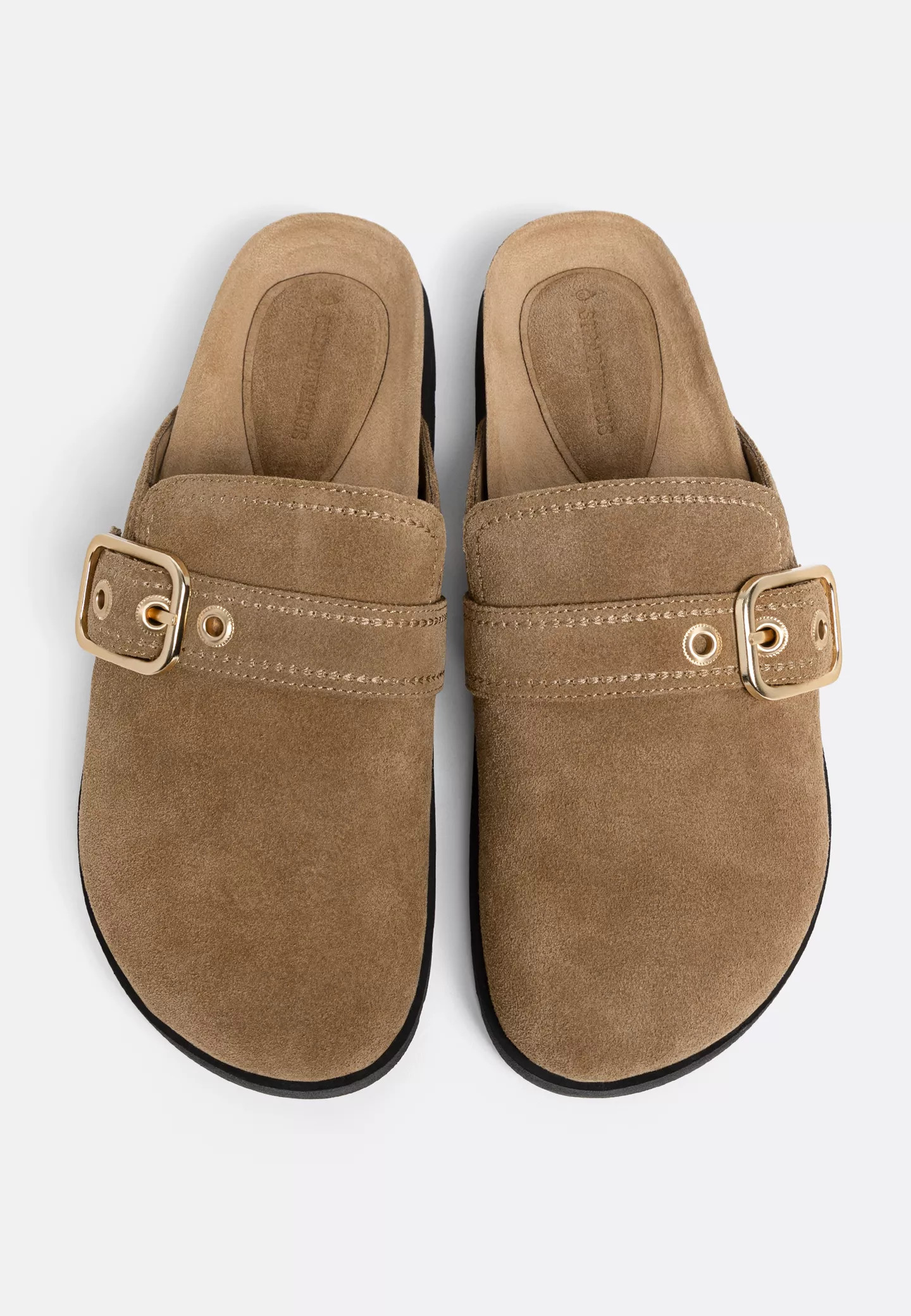 Split suede clogs with buckle - Women's Sandals | Stradivarius United Kingdom | Stradivarius (UK)