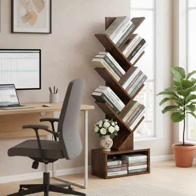 Tree Bookshlef 7 Tire Floor Standing Bookcase Rustic Conor Book Shelf Tall Narrow Bookshelves Organizer With Storage Cabinet For Living Room Bedroom O | Wayfair North America