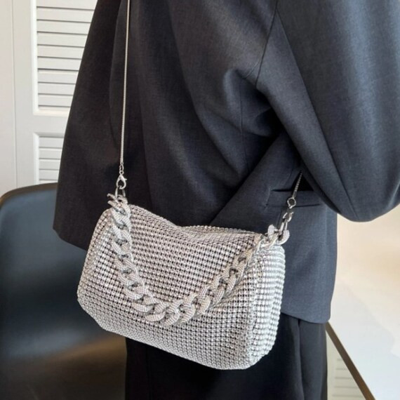 Mini Rhinestone Decor Chain Bucket Bag | Ladies Rhinestone Bucket Shape Crossbody Bags | Rhinesto... | Etsy (US)