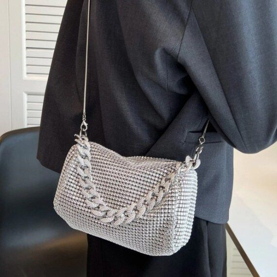 Mini Rhinestone Decor Chain Bucket Bag | Ladies Rhinestone Bucket Shape Crossbody Bags | Rhinesto... | Etsy (US)