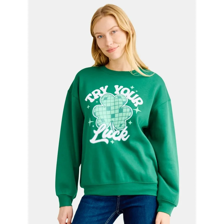 St. Patrick’s Day Women’s Try Your Luck Graphic Sweatshirt, Sizes XXS-XXL | Walmart (US)