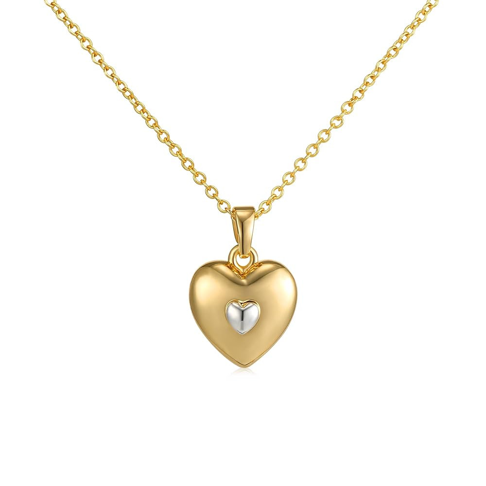 14K Gold Plated Heart Pendant Necklace for Women Trendy Cute Dainty Love Choker Necklaces Pink Bl... | Amazon (US)