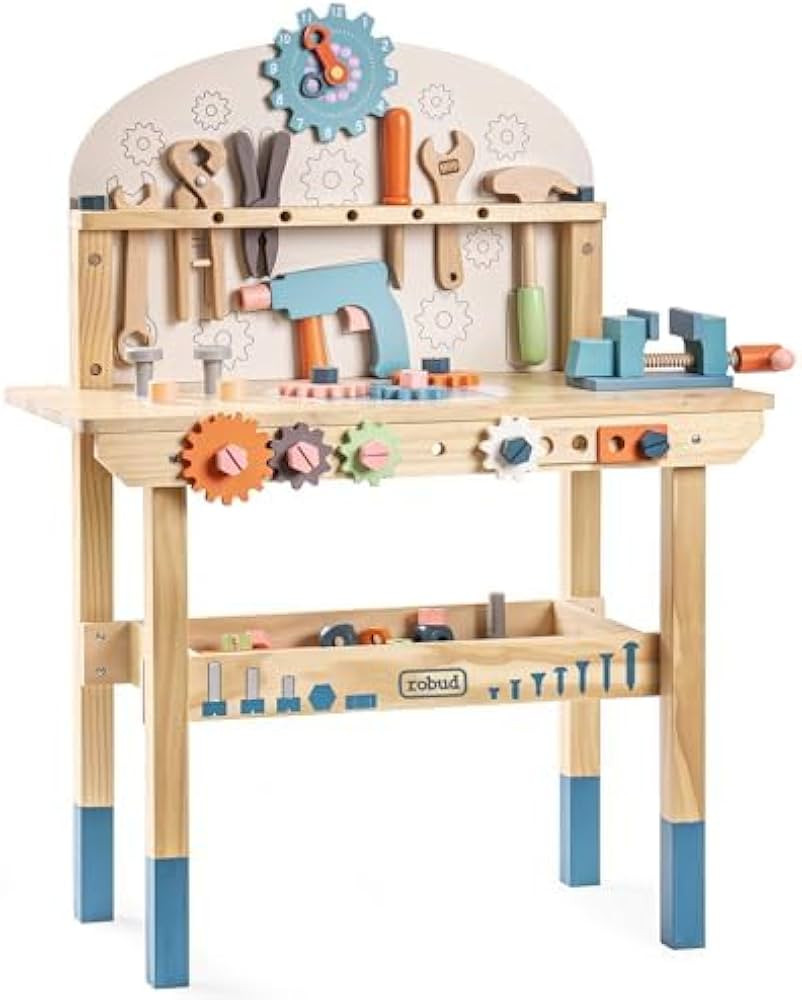 ROBUD Large Wooden Play Tool Workbench Set for Kids Toddlers, Construction Workshop Tool Bench To... | Amazon (US)
