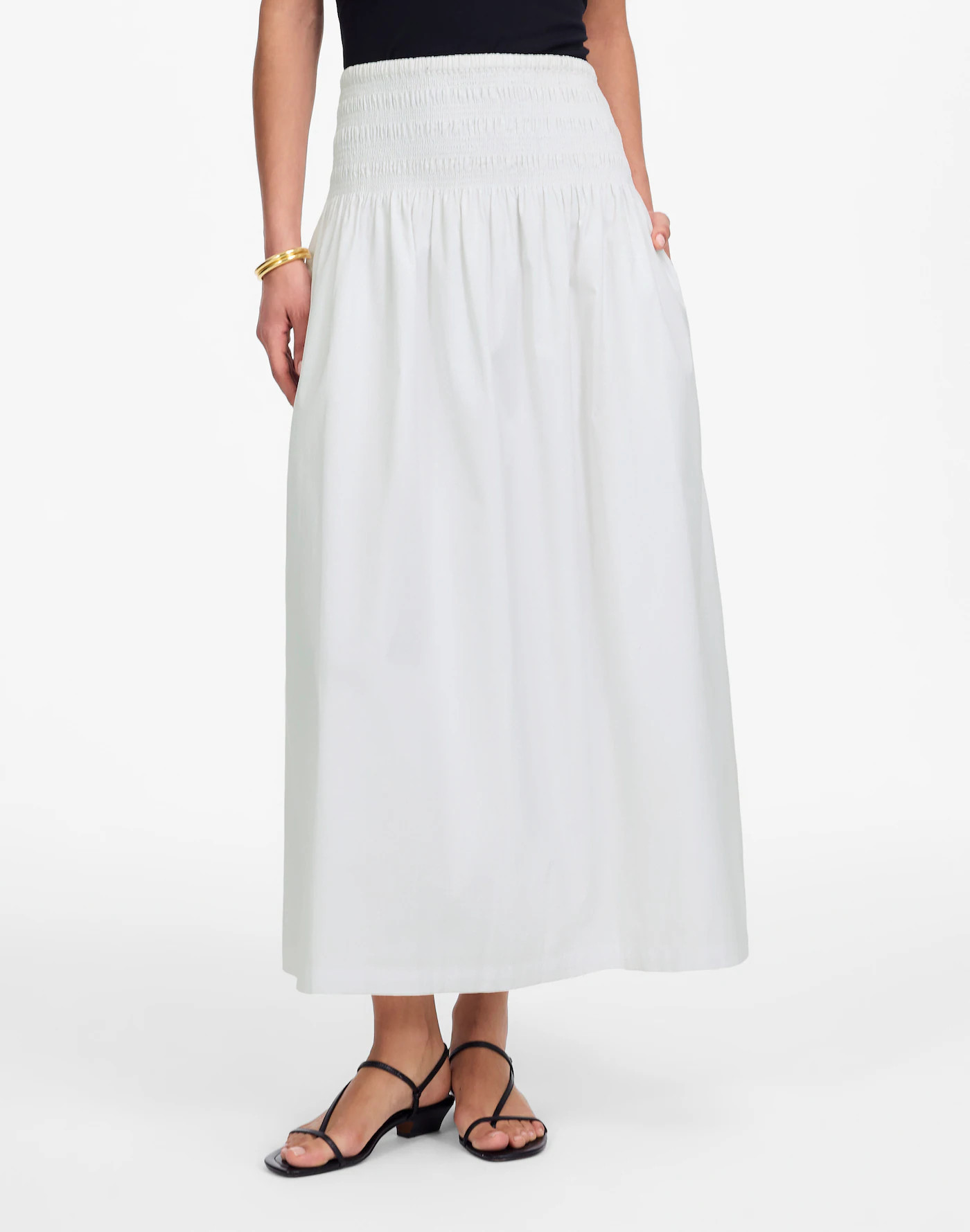 Smocked-Waist Poplin Midi Skirt | Madewell