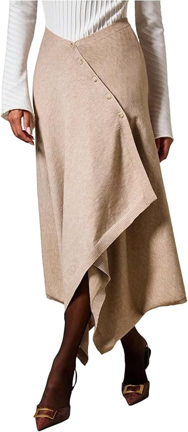 Milumia Women's Button Down Knit Sweater Skirt Low Waisted Asymmetrical Midi Skirts | Amazon (US)