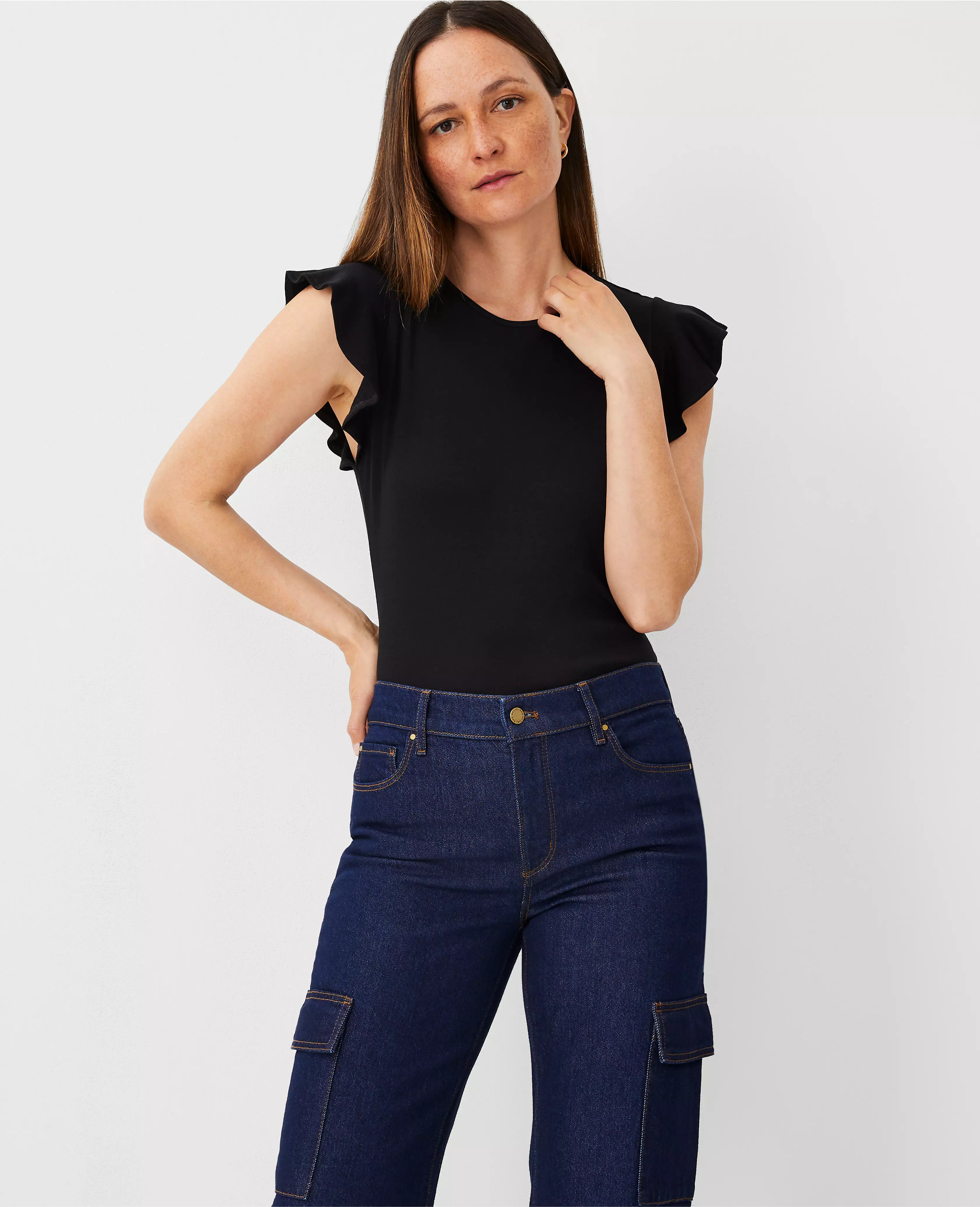 Pima Cotton Flutter Sleeve Top | Ann Taylor (US)