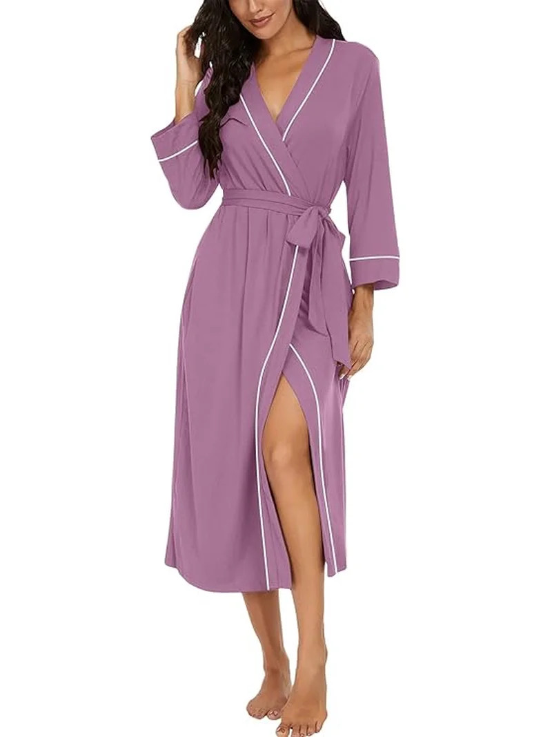 JWD Womens Robe Long Knit Bathrobe Lightweight Soft Robes Ladies Bath Robe | Walmart (US)