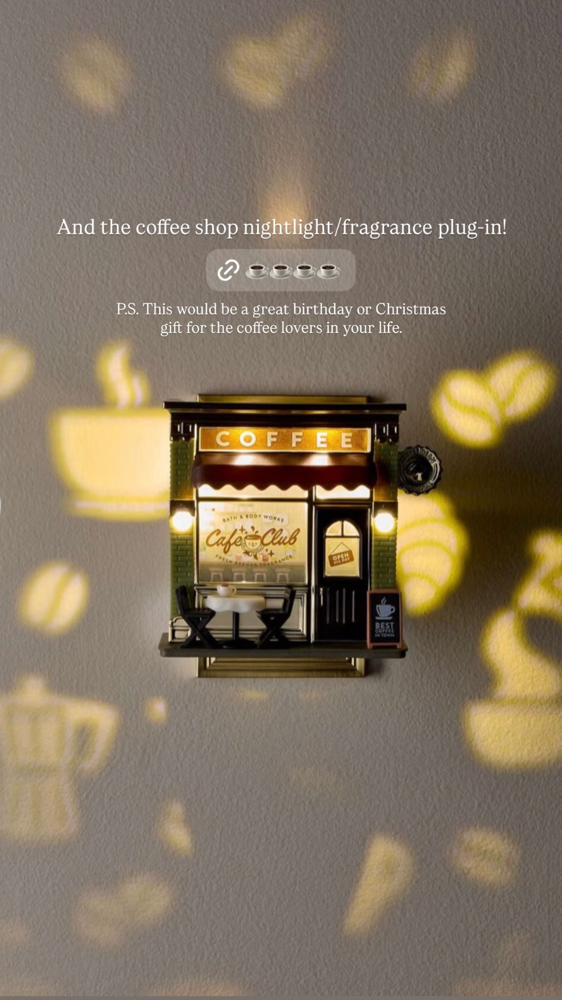 And the coffee shop nightlight/fragrance plug-in! P.S. This would be a great birthday or Christmas gift for the coffee lovers in your life.

#LTKHome #LTKSeasonal