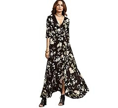 Milumia Women's Button Up Split Floral Print Flowy Party Maxi Dress Navy Blue Large at Amazon Wom... | Amazon (US)