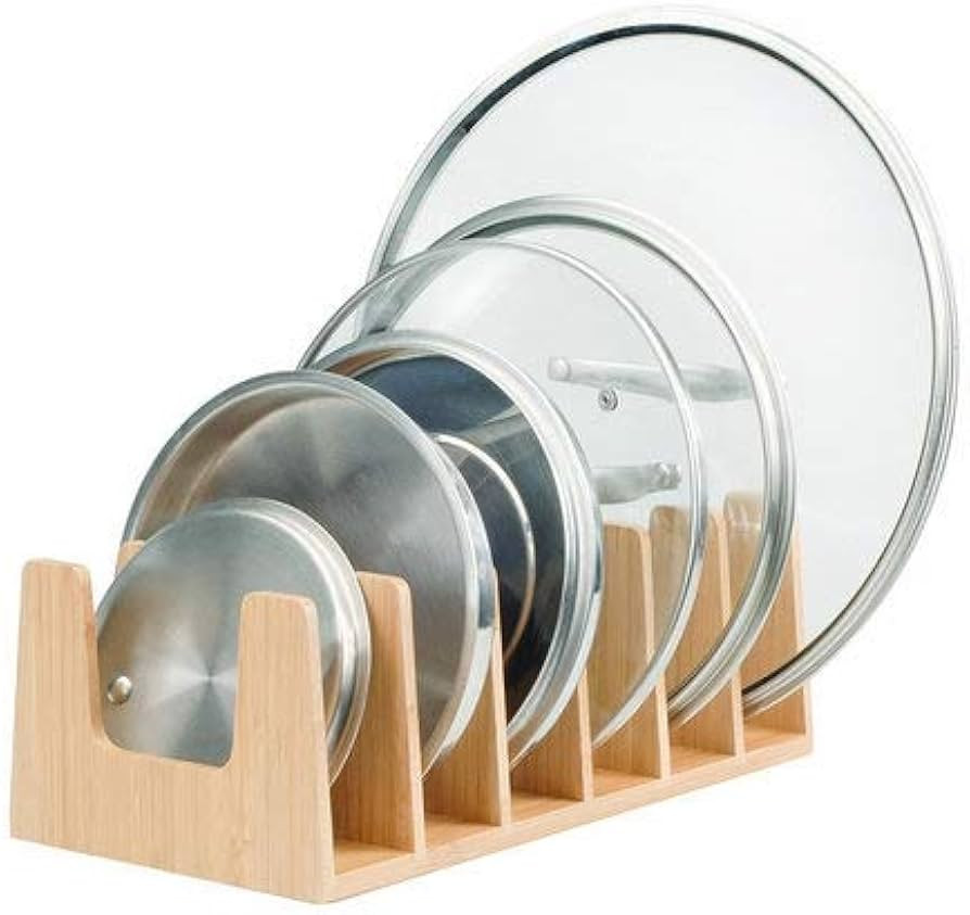 MobileVision Bamboo Pot Lid Holder Organizer for Storage in Cabinets or Kitchen Countertops, 6 Se... | Amazon (US)