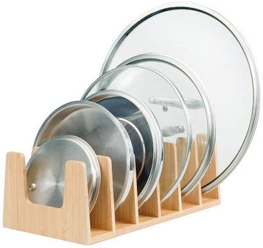 MobileVision Bamboo Pot Lid Holder Organizer for Storage in Cabinets or Kitchen Countertops, 6 Se... | Amazon (US)