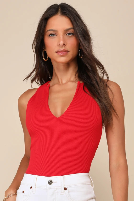 Trendy Endeavor Red Ribbed Notched Tank Top | Lulus