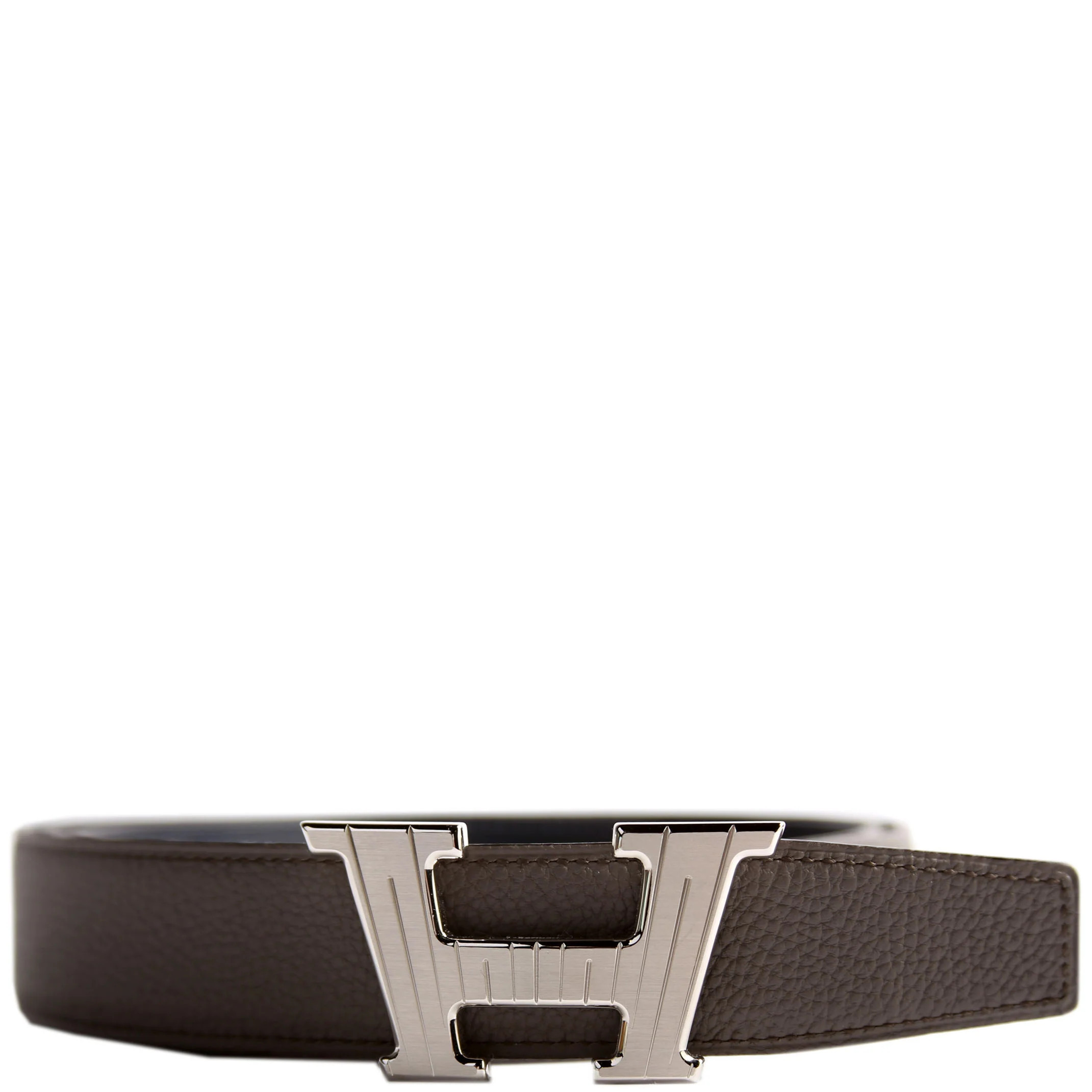 H Buckle 32MM Reversible Leather Belt Size 105 Grey/Navy | Keeks Designer Handbags