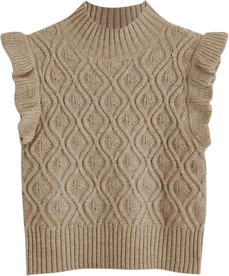MISSACTIVER Women’s Ruffle Armhole Solid Sweater Vest Casual Mock Neck Sleeveless Knitted Sweat... | Amazon (US)