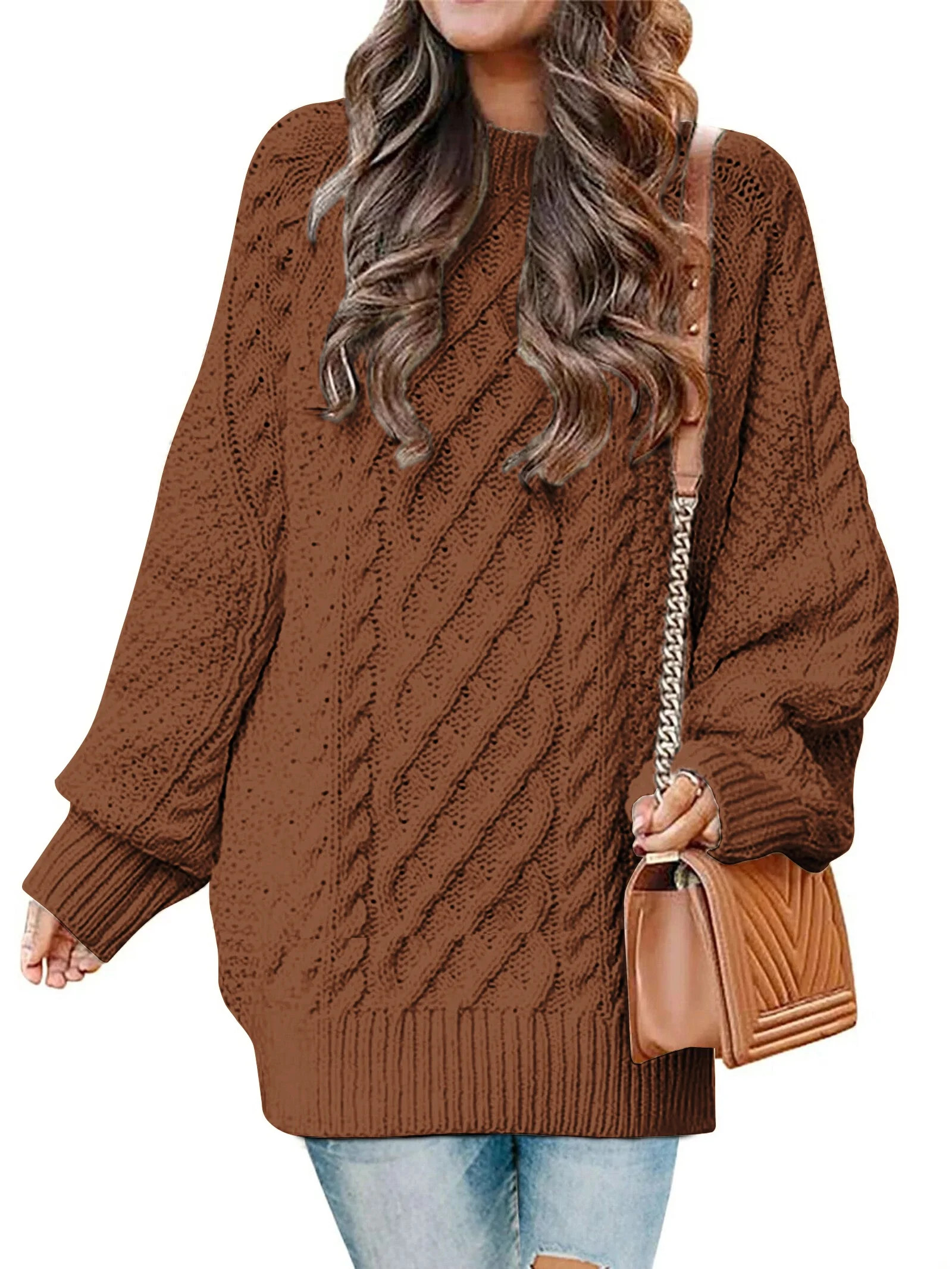 MOSHU Oversized Sweaters for Women Cable Knit Chunky Pullover Sweater | Walmart (US)