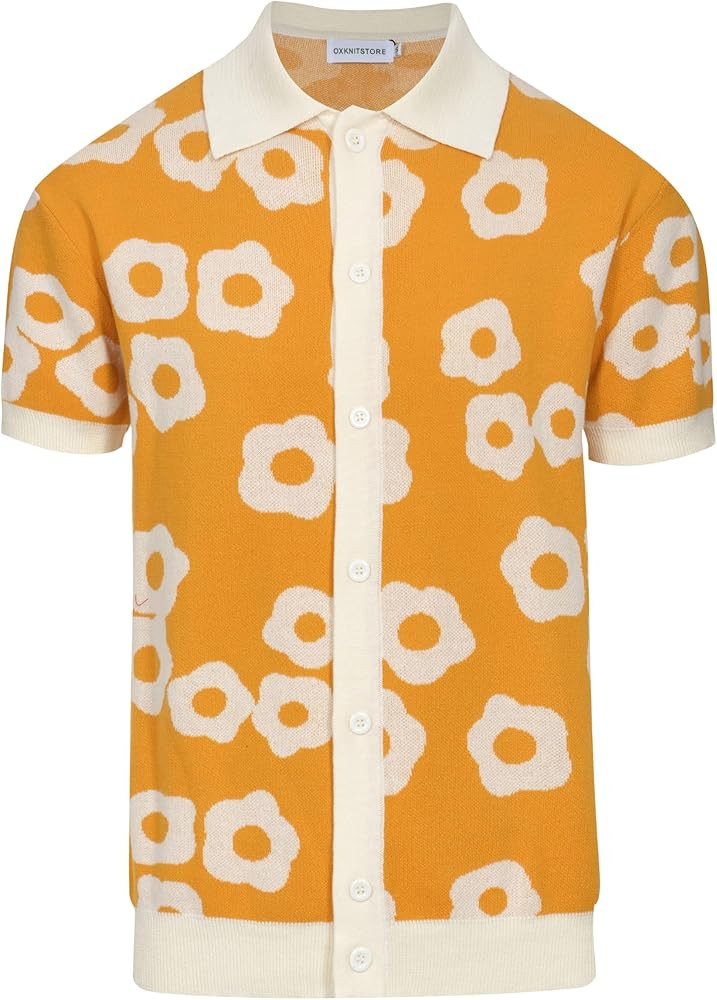 OXKNIT Mens Vintage Polo Shirts Casual Flower Pattern Knit Golf Polo Shirts Short Sleeve Jacquard... | Amazon (US)