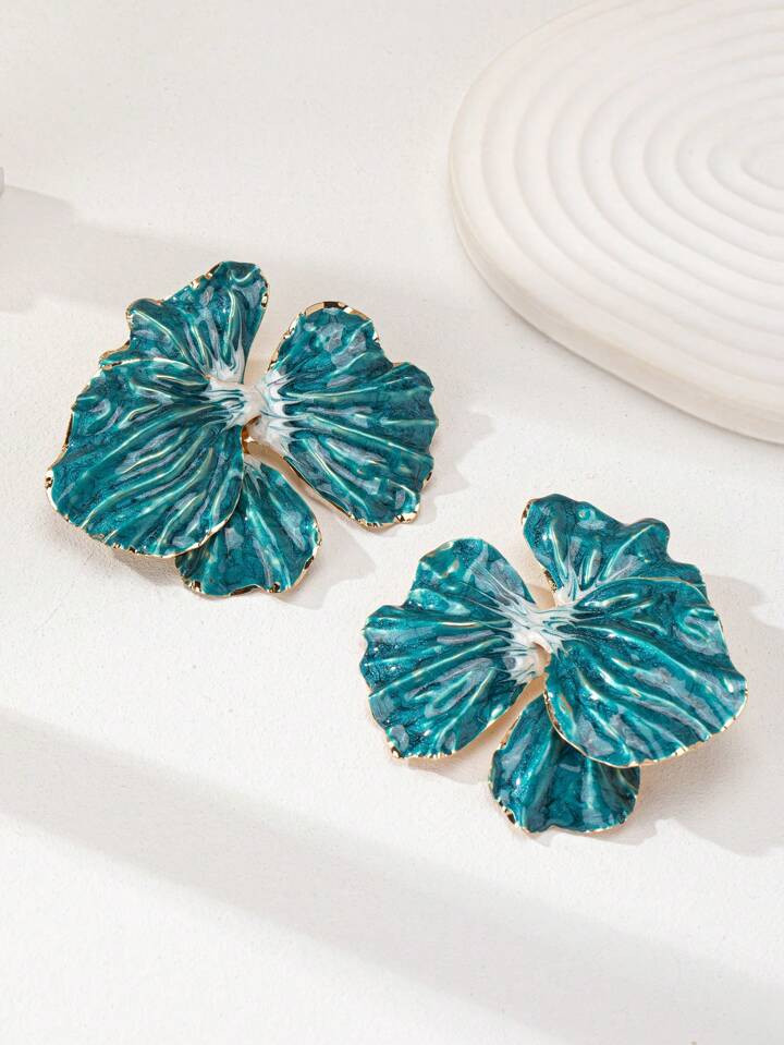1 Pair Exaggerated Metallic Floral Stud Earrings For Women, Festival/Birthday Gift | SHEIN