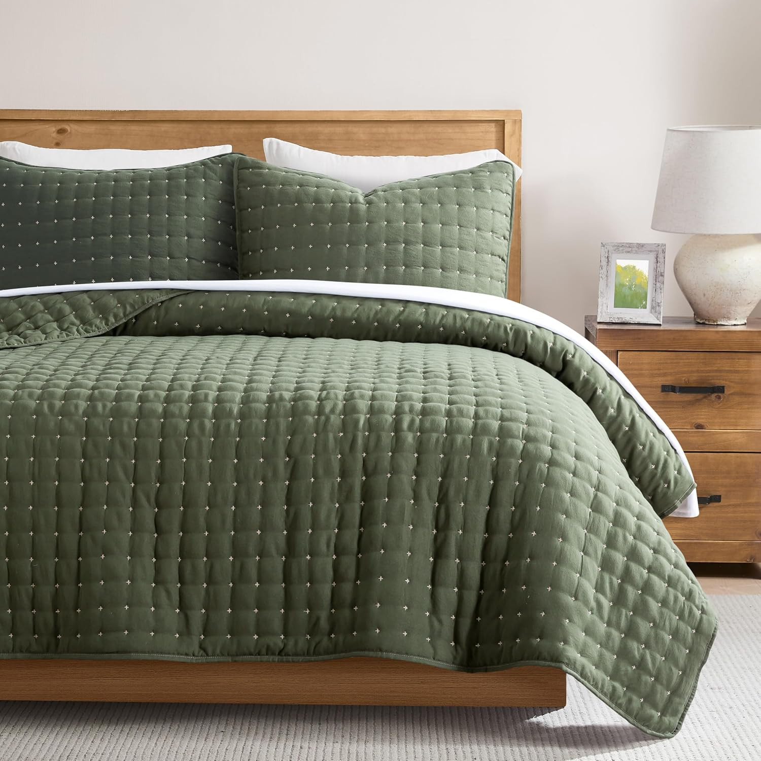 WDCOZY Cloud Soft Quilt Set, Queen Size, Moss Green, 3 Pieces 90x90 inches | Amazon (US)