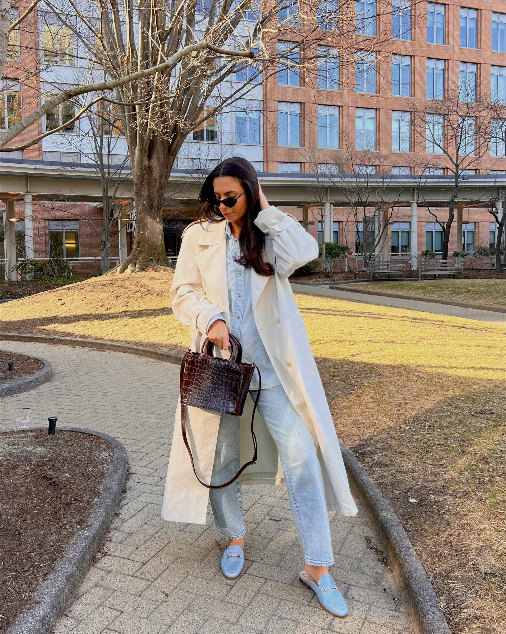 Trench coat, London fog, spring style, spring outfit, denim on denim outfit, spring ootd, spring outfit ideas, spring capsule outfits, how to style a trench coat 

#LTKStyleTip