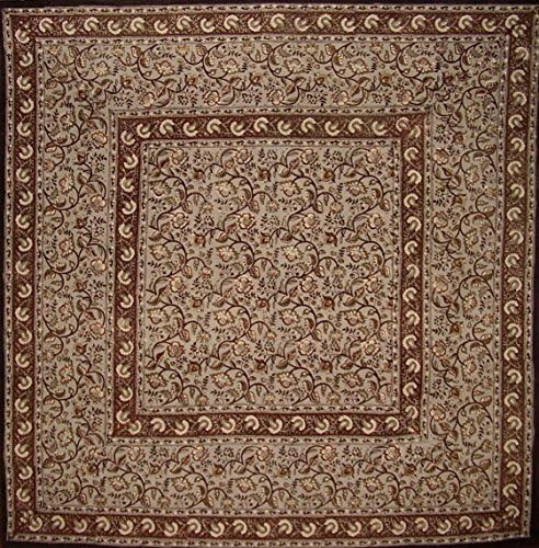 HOMESTEAD Block Print Floral Square Cotton Tablecloth 60" x 60" Gray | Amazon (US)