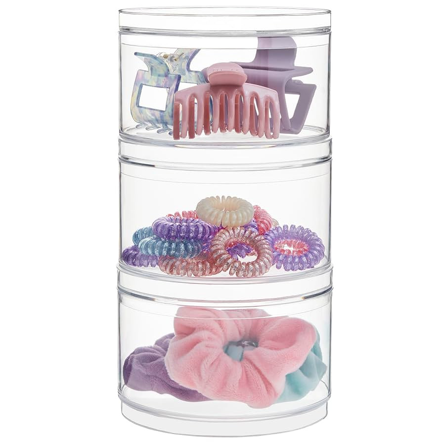 STORi Bella Stackable Clear Plastic Container (Set of 3) Round Vanity Storage Organizers with Lid... | Amazon (US)