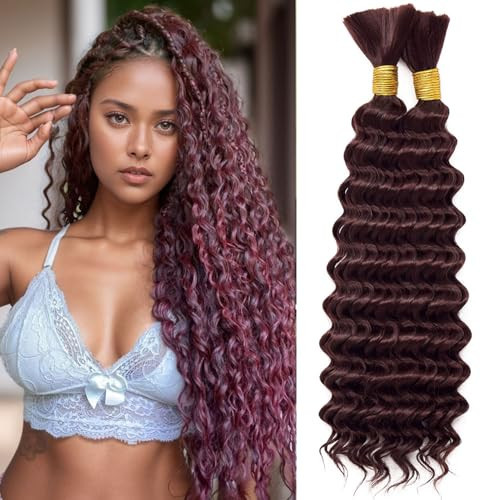 Burgundy Deep Wave Bulk Hair for Braiding 200g Curly Hair for Bohemian Knotless Braids Boho Braids Curls 2 Boundle 20 Inch Boho Curl for Micro Braiding No Weft, 99J | Amazon (US)