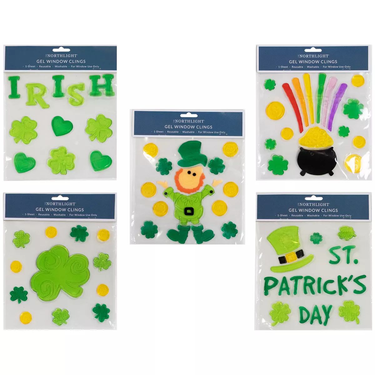 Northlight Set of 5 Double Sided St. Patrick's Day Gel Window Clings | Target