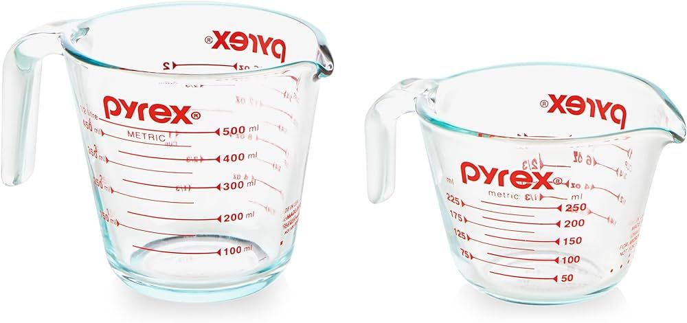 Pyrex 2 Piece Glass Measuring Cup Set, Includes 1-Cup, and 2-Cup Tempered Glass Liquid Measuring ... | Amazon (US)