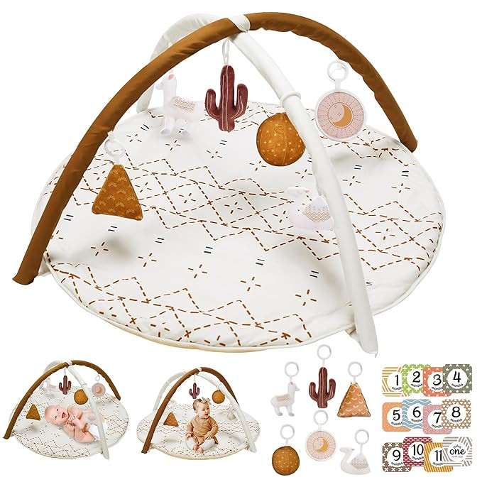 Tummy Time Activity Mat, Macrame Baby Play Gym Mat with 6 Detachable Toys and 12 Milestone Cards ... | Amazon (US)