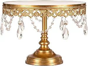Amalfi Decor Cake Stand, Mirror Top Round Metal Pedestal Holder with Crystals, Gold, 10 Inches | Amazon (US)
