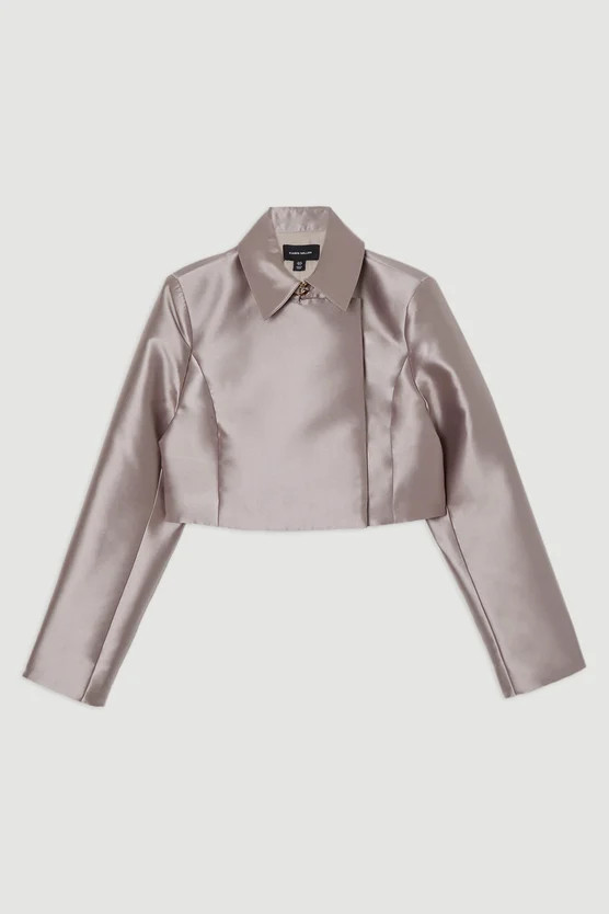 Collared Twill Cropped Woven  Jacket | Karen Millen UK + IE + DE + NL