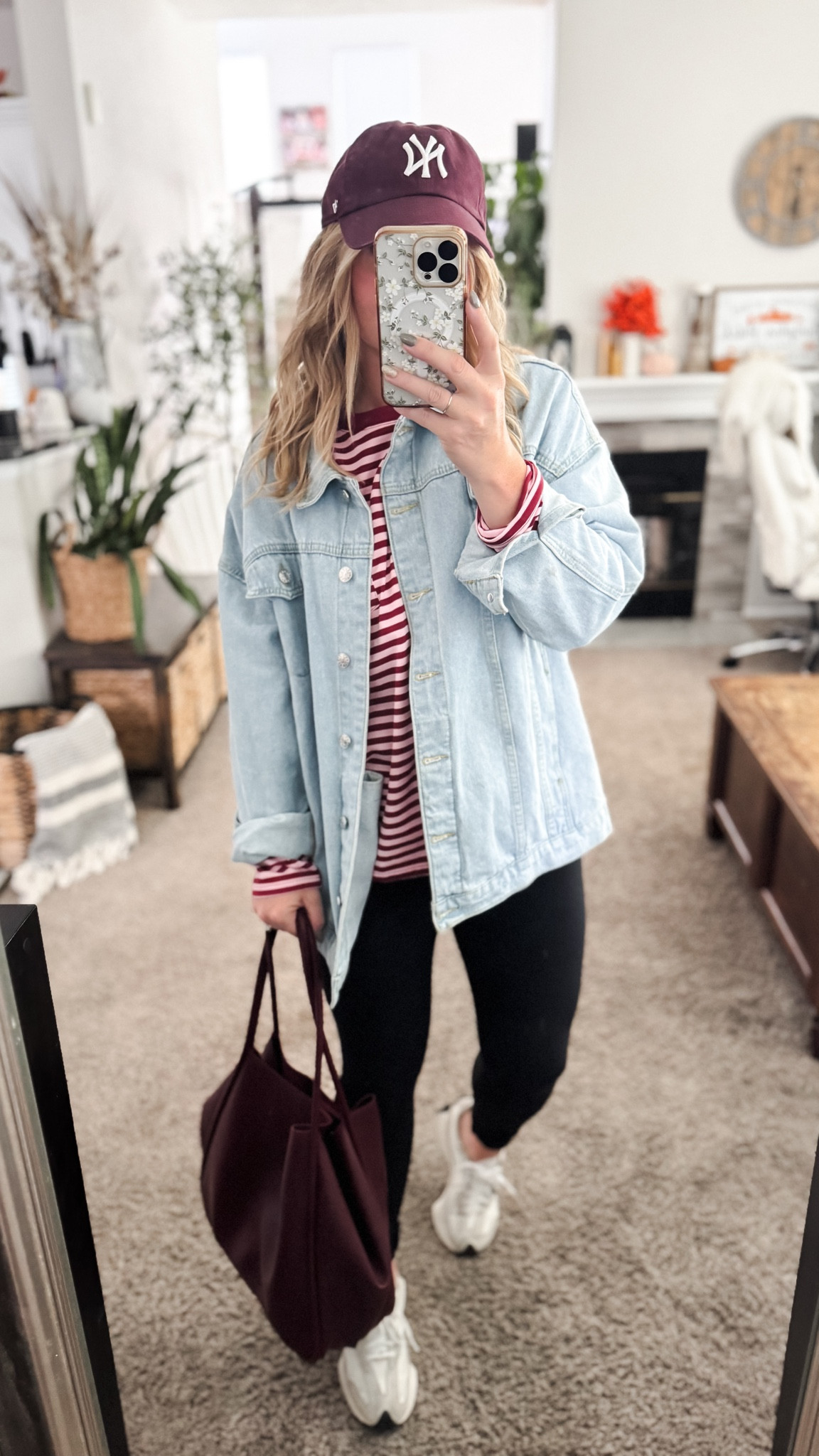 Striped long sleeve tee with leggings, oversized denim jacket, burgundy tote bag, baseball cap, and new balance sneakers 





Amazon outfits, fall outfit inspo, outfit ideas, casual outfits amazon, amazon outfits every day, outfit ideas 2026, fall outfits, fall outfits Amazon, midsize fall outfit inspo, petite outfits for fall, Amazon fall fashion, casual fall style, trending fall fashion, September outfit ideas, autumn outfits

#LTKootd #LTKSaleAlert #LTKPetite