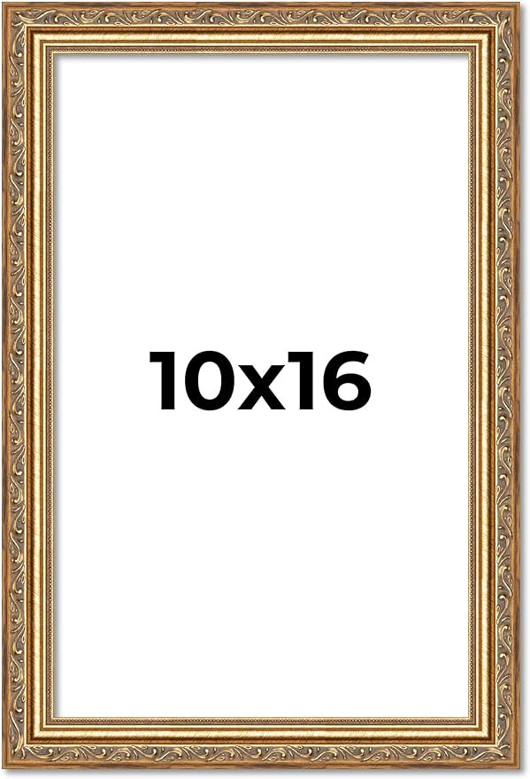 Poster Palooza 10x16 Frame Gold Antique Solid Pine Wood Picture Frame with UV Acrylic Plexiglass,... | Amazon (US)