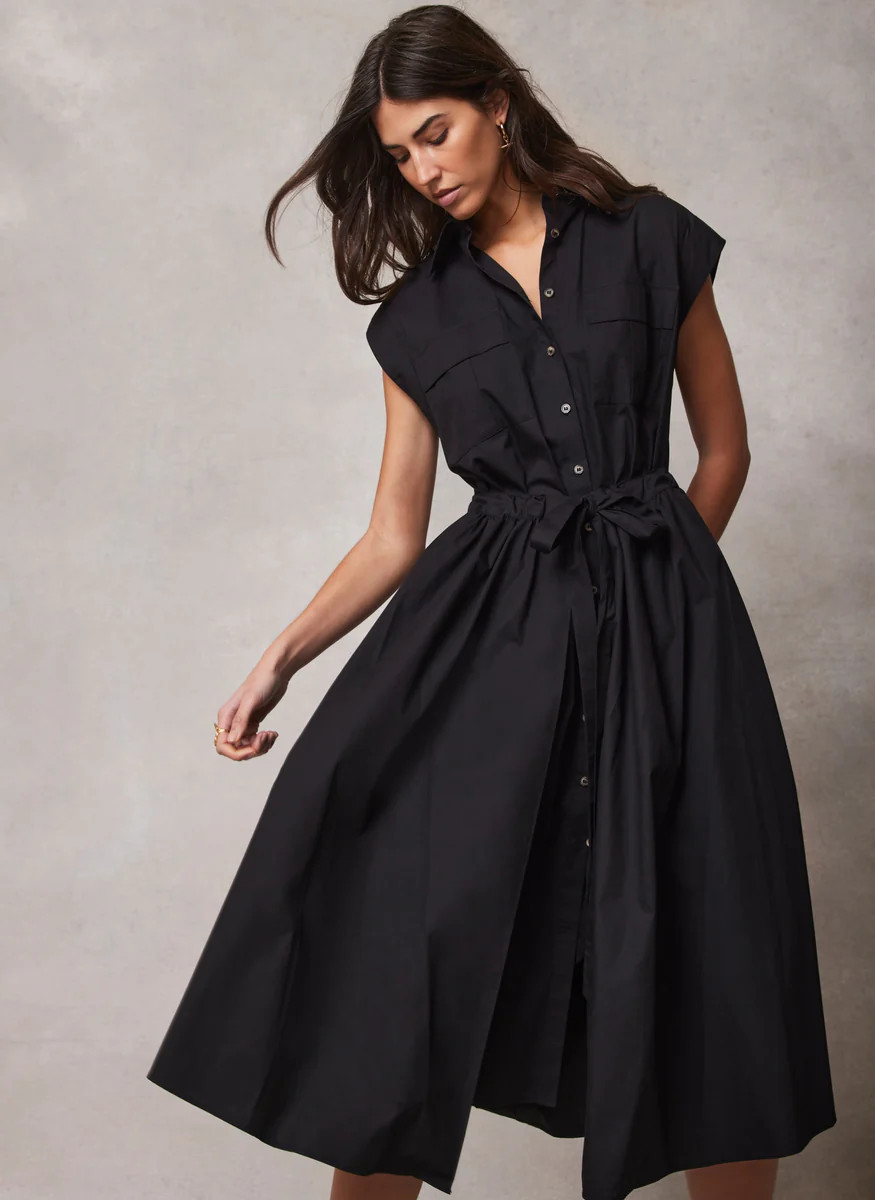 Black Cotton Midi Shirt Dress | Mint Velvet