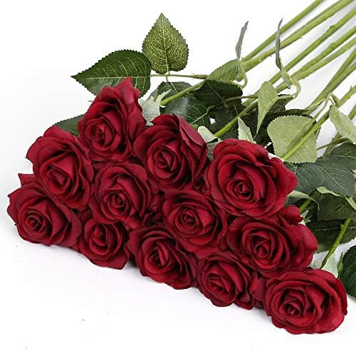IPOPU 12 Pcs Red Silk Roses Artificial Flowers - Real Touch Latex Roses for Home Decor, Wedding &... | Amazon (US)