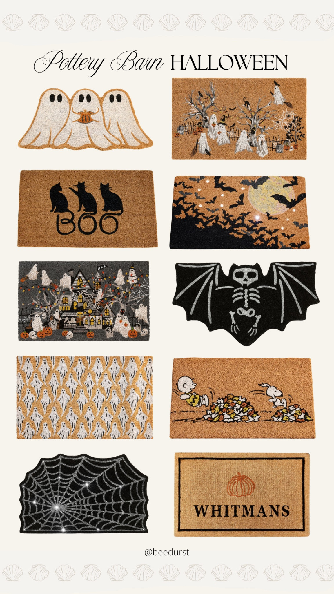 Pottery barn Halloween doormats! Bat doormat, ghost doormat, haunted house doormat, peanuts doormat, cat doormat, Halloween doormat, spider web doormat, pumpkin doormat, personalized doormat, boo doormat, spooky doormat 

#LTKSeasonal #LTKHome #LTKFindsUnder100